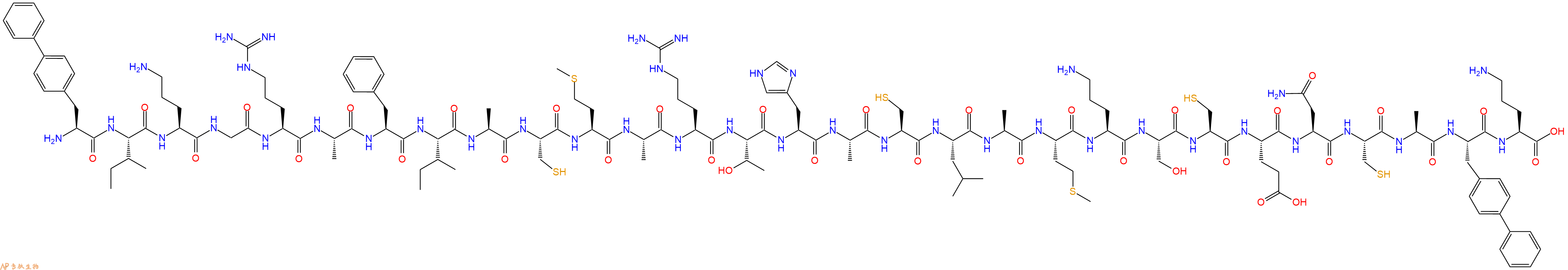 专肽生物产品H2N-Bip-Ile-Orn-Gly-Arg-Ala-Phe-Ile-Ala-Cys-Met-Ala-Arg-Thr-His-Ala-Cys-Leu-Ala-Met-Orn-Ser-Cys-Glu-Asn-Cys-Ala-Bip-Orn-OH