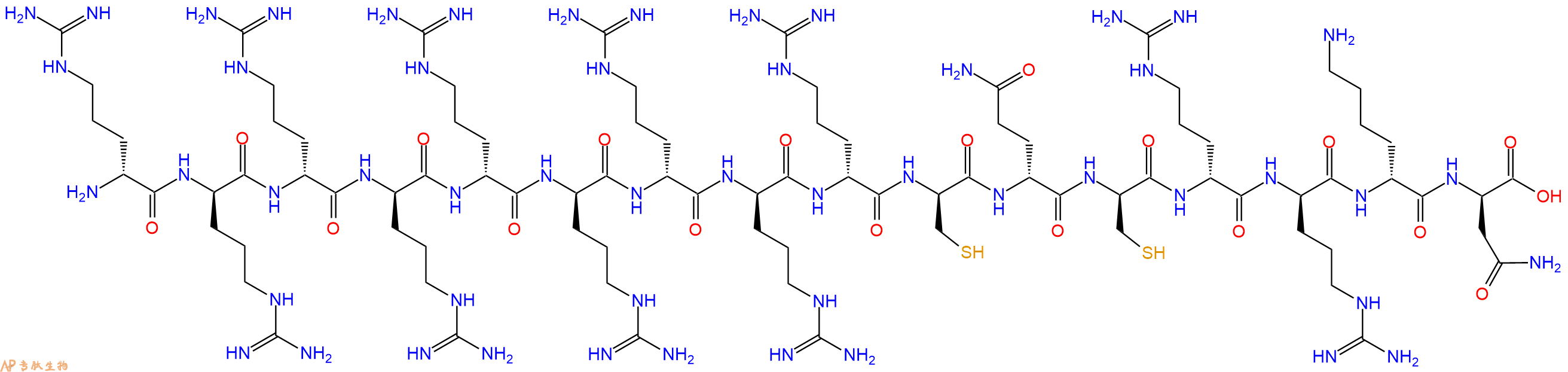 专肽生物产品H2N-DArg-DArg-DArg-DArg-DArg-DArg-DArg-DArg-DArg-DCys-DGln-DCys-DArg-DArg-DLys-DAsn-OH