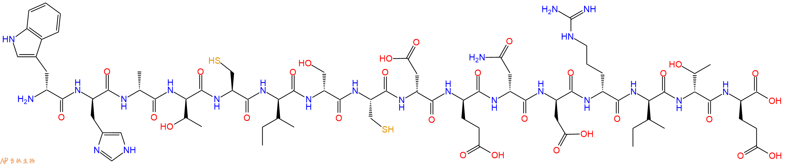 专肽生物产品H2N-DTrp-DHis-DAla-DThr-Cys-DIle-DSer-Cys-DAsp-DGlu-DAsn-DAsp-DArg-DIle-DThr-DGlu-OH