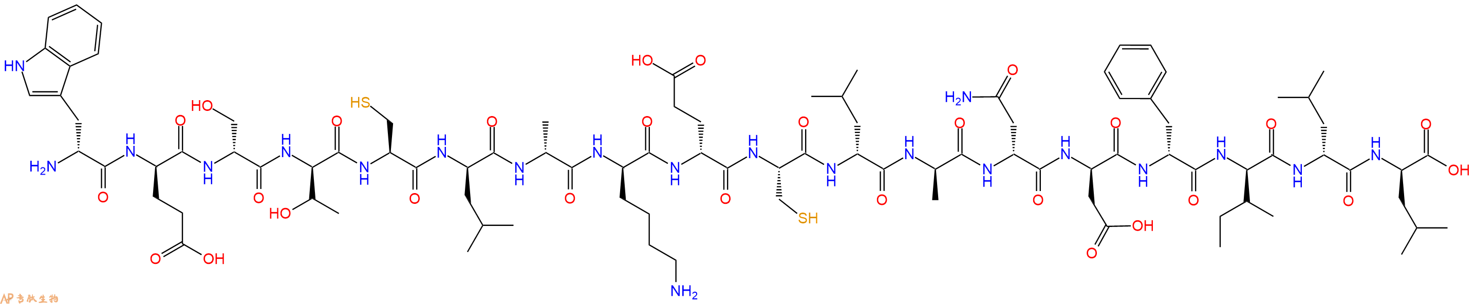 专肽生物产品H2N-DTrp-DGlu-DSer-DThr-Cys-DLeu-DAla-DLys-DGlu-Cys-DLeu-DAla-DAsn-DAsp-DPhe-DIle-DLeu-DLeu-OH