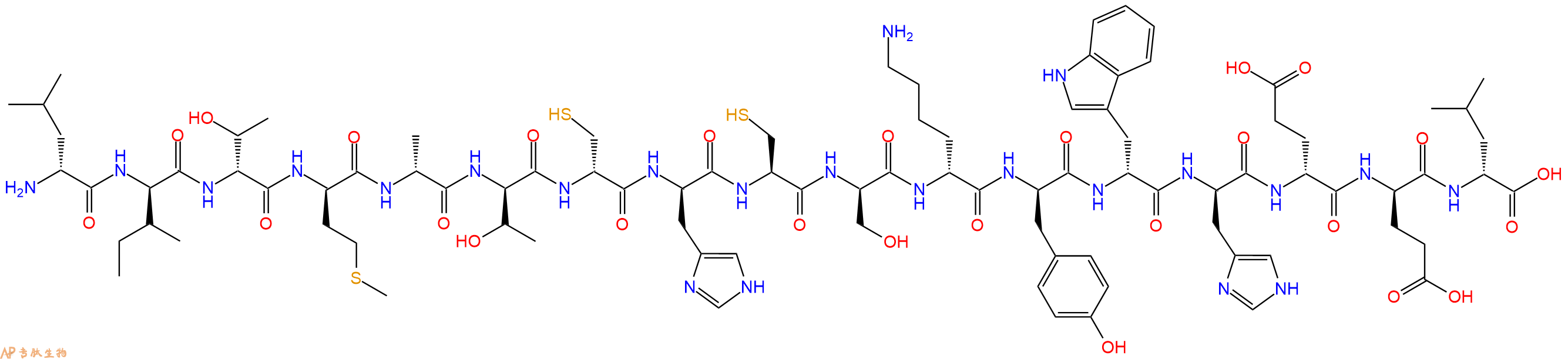 专肽生物产品H2N-DLeu-DIle-DThr-DMet-DAla-DThr-DCys-DHis-Cys-DSer-DLys-DTyr-DTrp-DHis-DGlu-DGlu-DLeu-OH