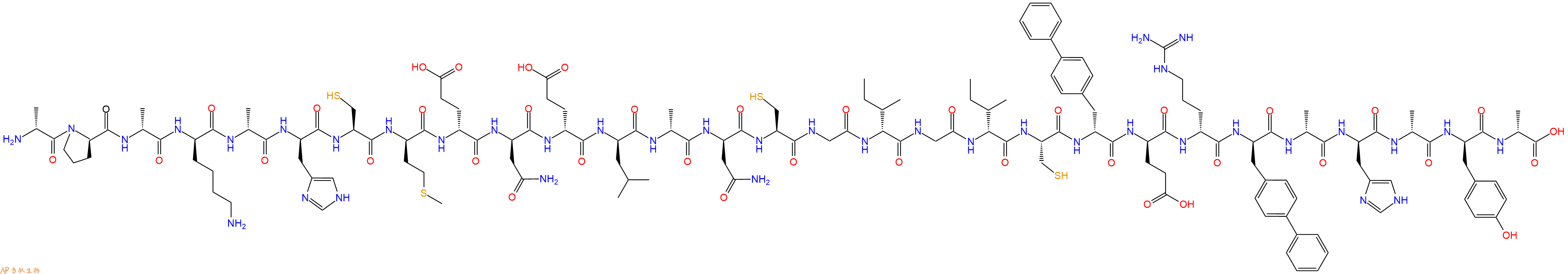专肽生物产品H2N-DAla-DPro-DAla-DLys-DAla-DHis-Cys-DMet-DGlu-DAsn-DGlu-DLeu-DAla-DAsn-Cys-Gly-DIle-Gly-DIle-Cys-DBip-DGlu-DArg-DBip-DAla-DHis-DAla-DTyr-DAla-OH