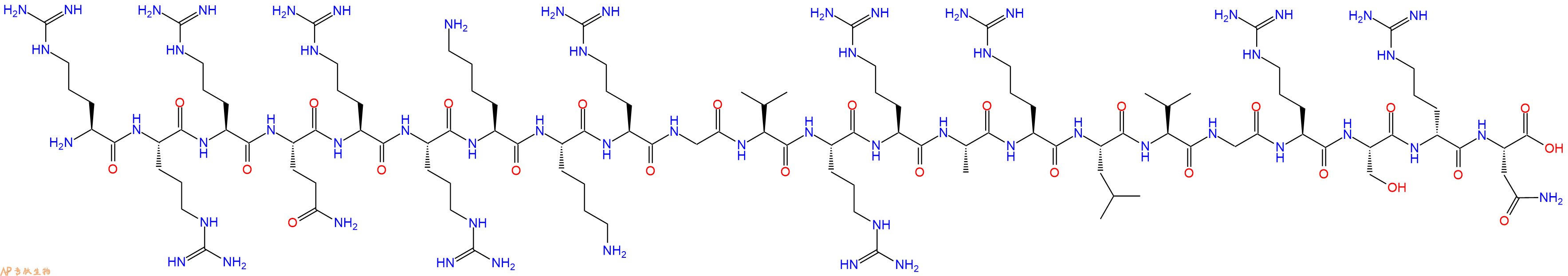 专肽生物产品H2N-Arg-Arg-Arg-Gln-Arg-Arg-Lys-Lys-Arg-Gly-Val-Arg-Arg-Ala-Arg-Leu-Val-Gly-Arg-Ser-DArg-Asn-OH