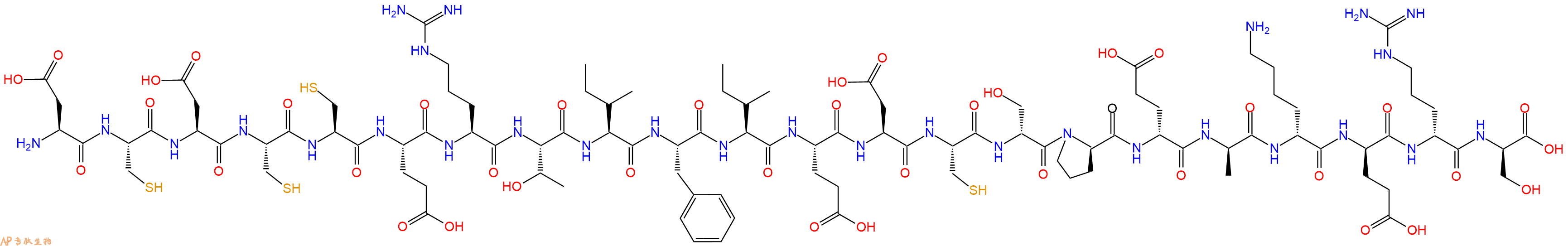 专肽生物产品H2N-Asp-Cys-Asp-Cys-Cys-Glu-Arg-Thr-Ile-Phe-Ile-Glu-Asp-Cys-DSer-DPro-DGlu-DAla-DLys-DGlu-DArg-DSer-OH