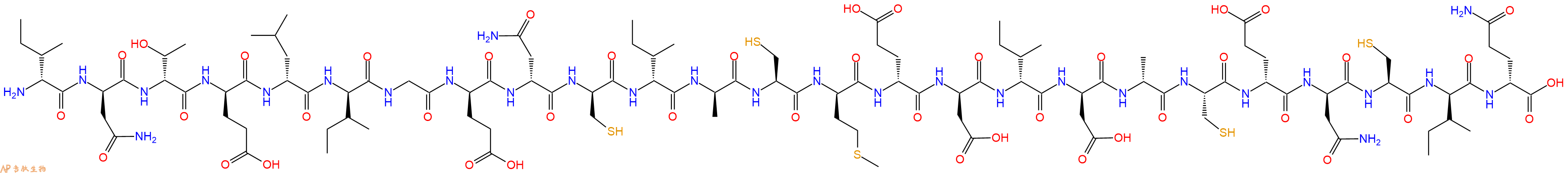 专肽生物产品H2N-DIle-DAsn-DThr-DGlu-DLeu-DIle-Gly-DGlu-DAsn-DCys-DIle-DAla-Cys-DMet-DGlu-DAsp-DIle-DAsp-DAla-Cys-DGlu-DAsn-Cys-DIle-DGln-OH