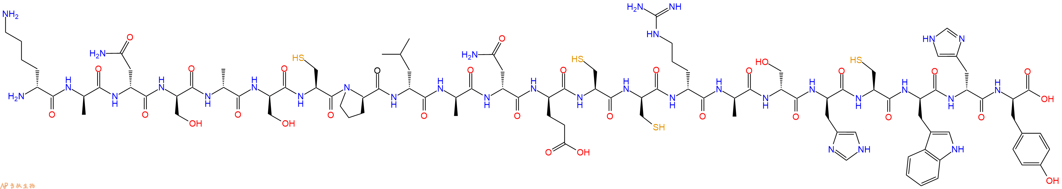 专肽生物产品H2N-DLys-DAla-DAsn-DSer-DAla-DSer-Cys-DPro-DLeu-DAla-DAsn-DGlu-Cys-DCys-DArg-DAla-DSer-DHis-Cys-DTrp-DHis-DTyr-OH