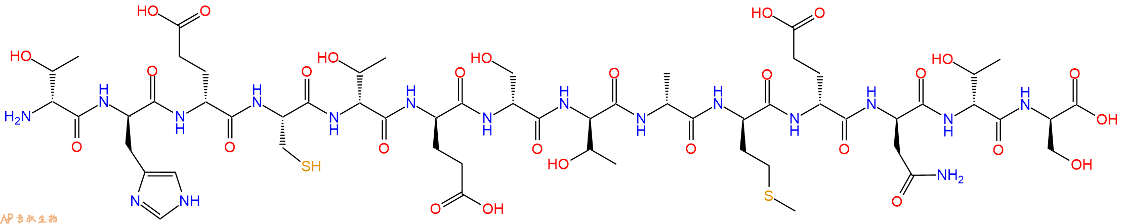 专肽生物产品H2N-DThr-DHis-DGlu-Cys-DThr-DGlu-DSer-DThr-DAla-DMet-DGlu-DAsn-DThr-DSer-OH