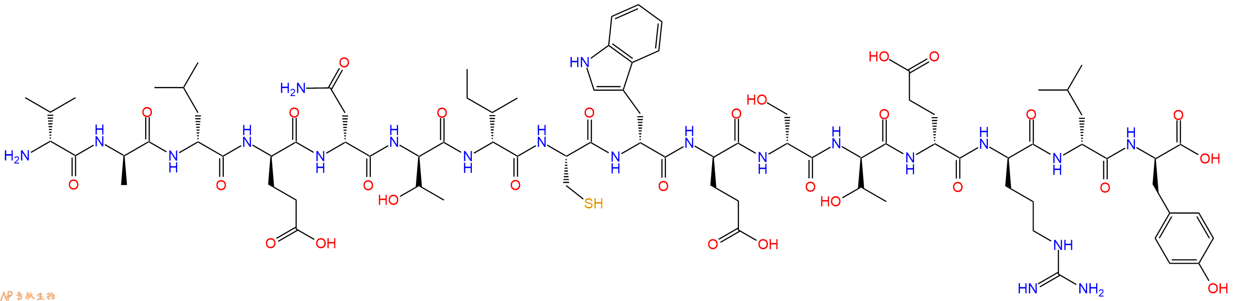 专肽生物产品H2N-DVal-DAla-DLeu-DGlu-DAsn-DThr-DIle-Cys-DTrp-DGlu-DSer-DThr-DGlu-DArg-DLeu-DTyr-OH