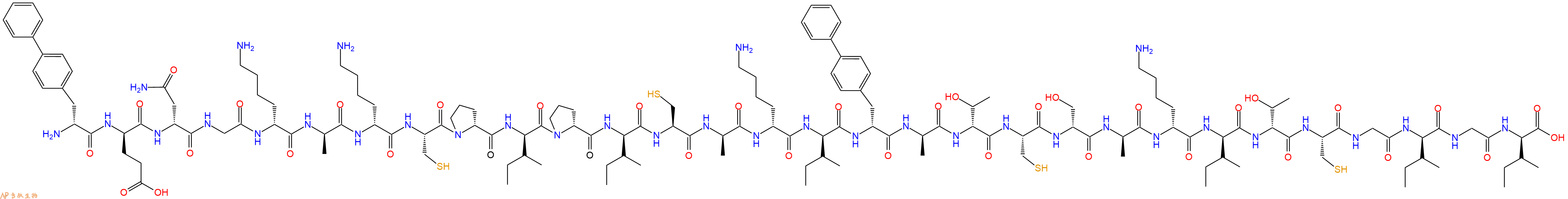 专肽生物产品H2N-DBip-DGlu-DAsn-Gly-DLys-DAla-DLys-Cys-DPro-DIle-DPro-DIle-Cys-DAla-DLys-DIle-DBip-DAla-DThr-Cys-DSer-DAla-DLys-DIle-DThr-Cys-Gly-DIle-Gly-DIle-OH