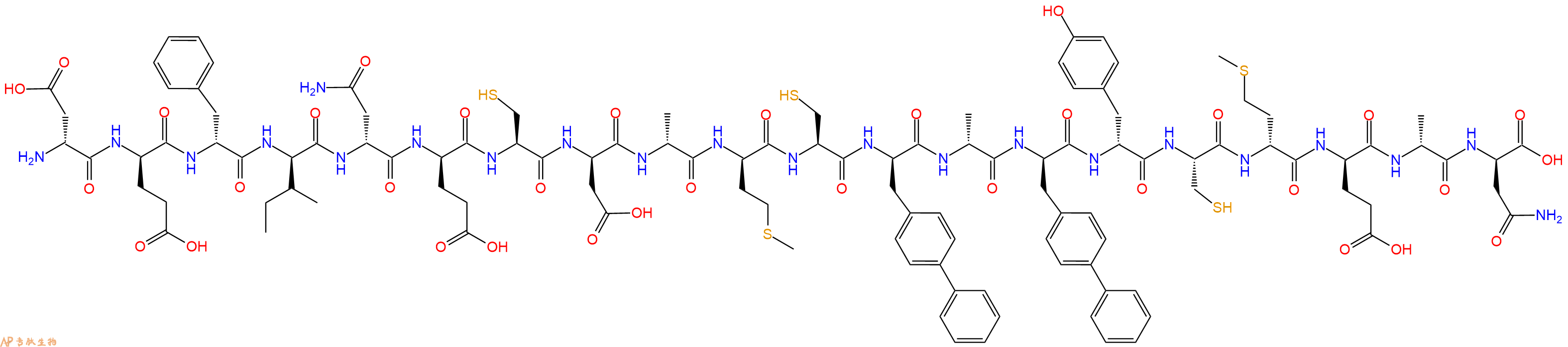 专肽生物产品H2N-DAsp-DGlu-DPhe-DIle-DAsn-DGlu-Cys-DAsp-DAla-DMet-Cys-DBip-DAla-DBip-DTyr-Cys-DMet-DGlu-DAla-DAsn-OH