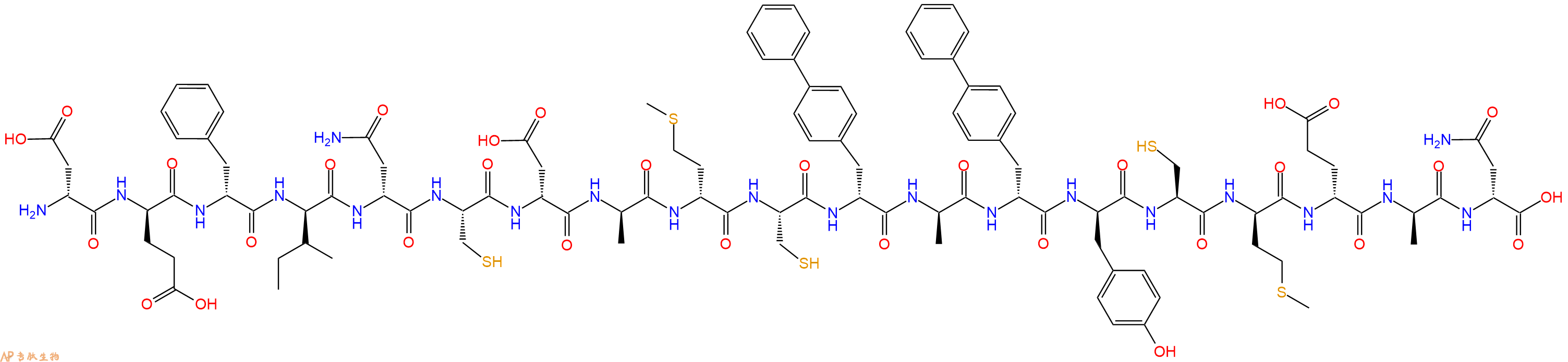 专肽生物产品H2N-DAsp-DGlu-DPhe-DIle-DAsn-Cys-DAsp-DAla-DMet-Cys-DBip-DAla-DBip-DTyr-Cys-DMet-DGlu-DAla-DAsn-OH