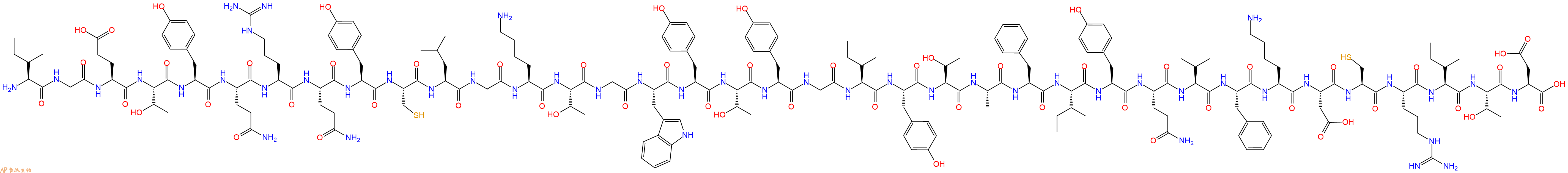专肽生物产品H2N-Ile-Gly-Glu-Thr-Tyr-Gln-Arg-Gln-Tyr-Cys-Leu-Gly-Lys-Thr-Gly-Trp-Tyr-Thr-Tyr-Gly-Ile-Tyr-Thr-Ala-Phe-Ile-Tyr-Gln-Val-Phe-Lys-Asp-Cys-Arg-Ile-Thr-Asp-OH