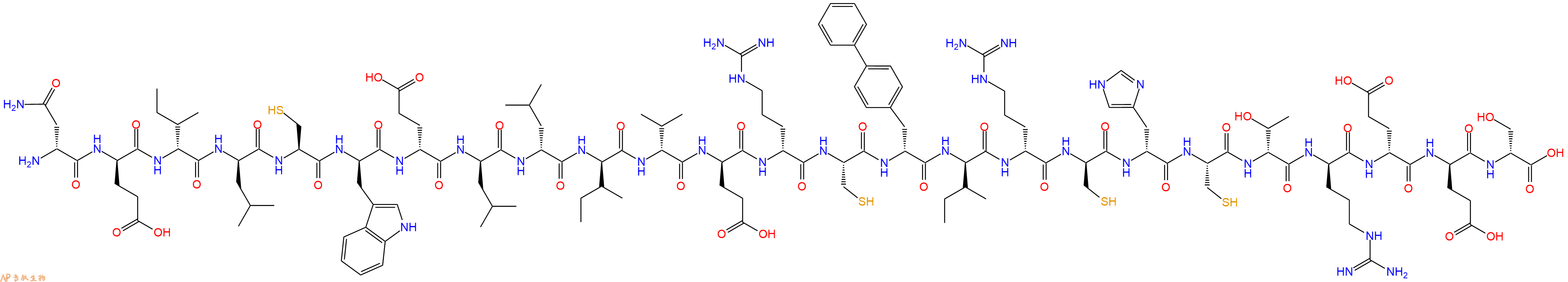 专肽生物产品H2N-DAsn-DGlu-DIle-DLeu-Cys-DTrp-DGlu-DLeu-DLeu-DIle-DVal-DGlu-DArg-Cys-DBip-DIle-DArg-DCys-DHis-Cys-DThr-DArg-DGlu-DGlu-DSer-OH