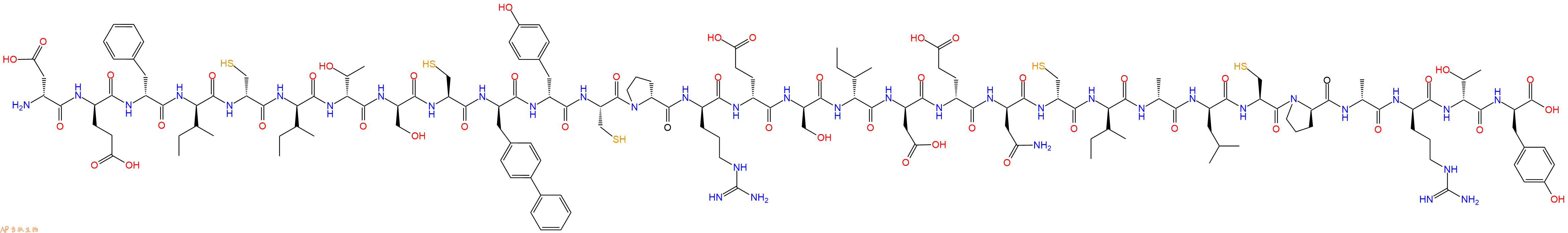 专肽生物产品H2N-DAsp-DGlu-DPhe-DIle-DCys-DIle-DThr-DSer-Cys-DBip-DTyr-Cys-DPro-DArg-DGlu-DSer-DIle-DAsp-DGlu-DAsn-DCys-DIle-DAla-DLeu-Cys-DPro-DAla-DArg-DThr-DTyr-OH