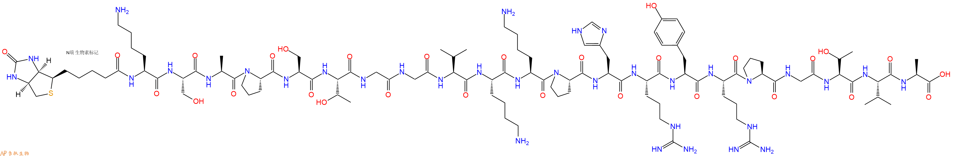专肽生物产品Biotinyl-Lys-Ser-Ala-Pro-Ser-Thr-Gly-Gly-Val-Lys-Lys-Pro-His-Arg-Tyr-Arg-Pro-Gly-Thr-Val-Ala-OH