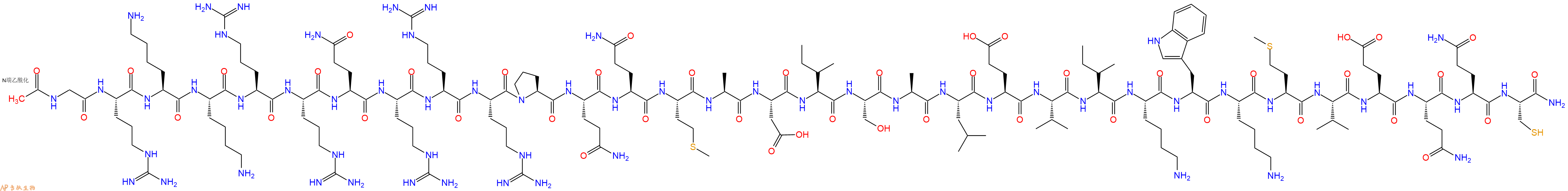 专肽生物产品Ac-Gly-Arg-Lys-Lys-Arg-Arg-Gln-Arg-Arg-Arg-Pro-Gln-Gln-Met-Ala-Asp-Ile-Ser-Ala-Leu-Glu-Val-Ile-Lys-Trp-Lys-Met-Val-Glu-Gln-Gln-Cys-CONH2