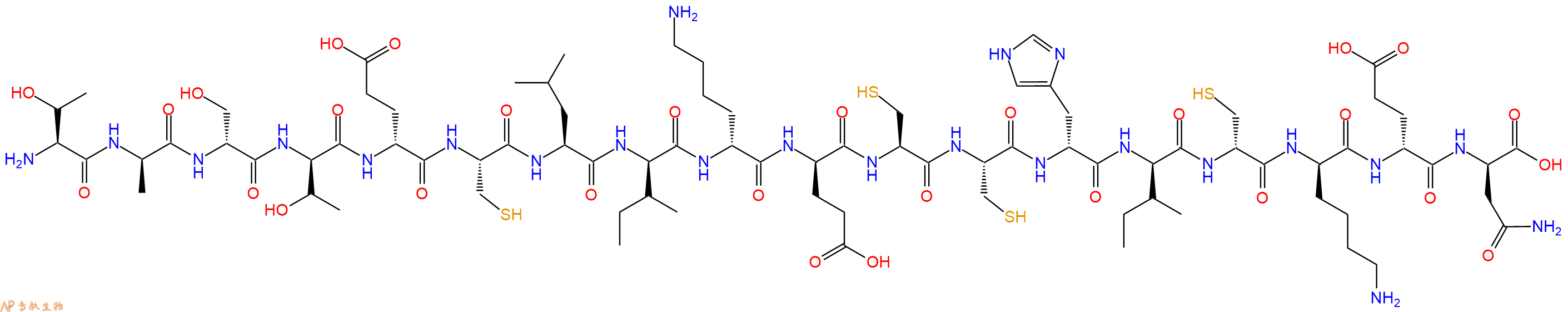 专肽生物产品H2N-Thr-DAla-DSer-DThr-DGlu-Cys-Leu-DIle-DLys-DGlu-Cys-Cys-DHis-DIle-DCys-DLys-DGlu-DAsn-OH