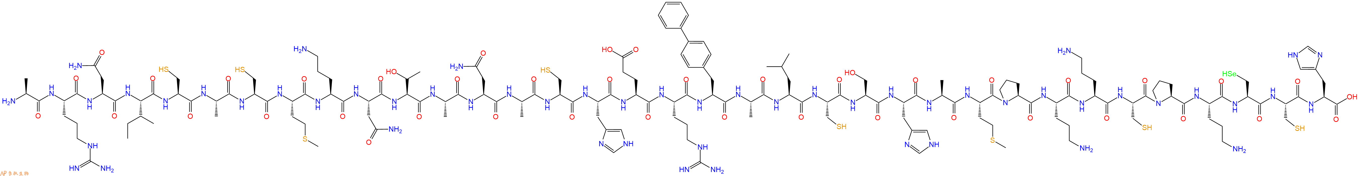 专肽生物产品H2N-Ala-Arg-Asn-Ile-Cys-Ala-Cys-Met-Orn-Asn-Thr-Ala-Asn-Ala-Cys-His-Glu-Arg-Bip-Ala-Leu-Cys-Ser-His-Ala-Met-Pro-Orn-Orn-Cys-Pro-Orn-Sec-Cys-His-OH
