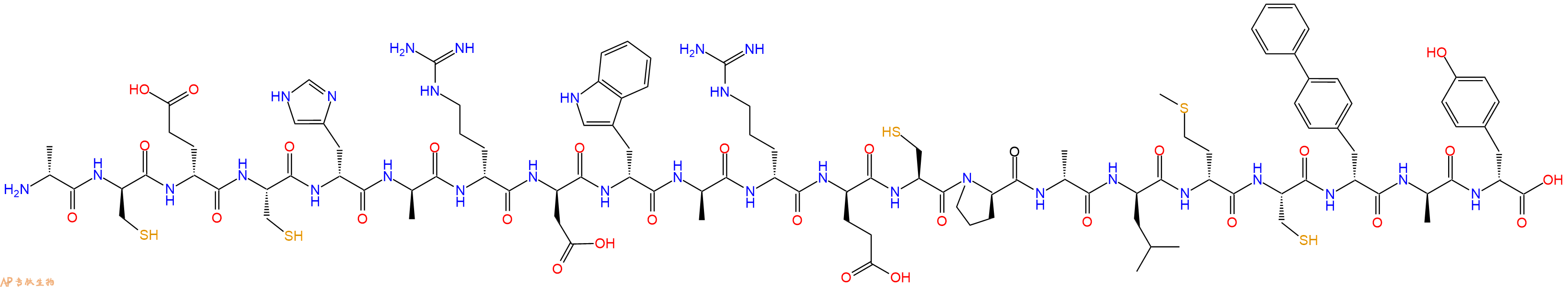 专肽生物产品H2N-DAla-DCys-DGlu-Cys-DHis-DAla-DArg-DAsp-DTrp-DAla-DArg-DGlu-Cys-DPro-DAla-DLeu-DMet-Cys-DBip-DAla-DTyr-OH