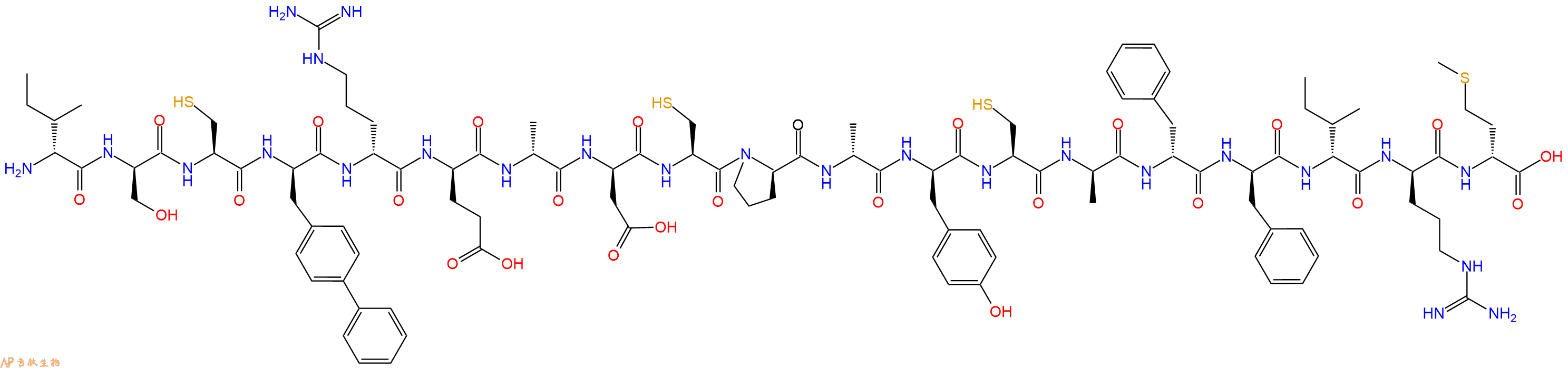 专肽生物产品H2N-DIle-DSer-Cys-DBip-DArg-DGlu-DAla-DAsp-Cys-DPro-DAla-DTyr-Cys-DAla-DPhe-DPhe-DIle-DArg-DMet-OH