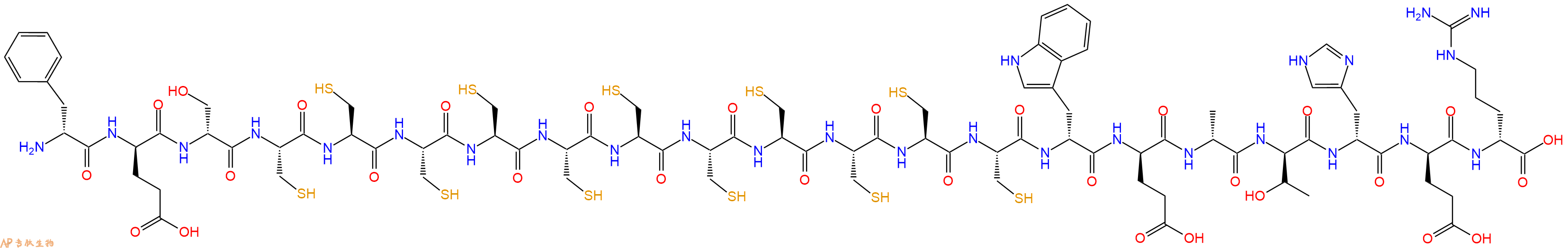 专肽生物产品H2N-DPhe-DGlu-DSer-Cys-Cys-Cys-Cys-Cys-Cys-Cys-Cys-Cys-Cys-Cys-DTrp-DGlu-DAla-DThr-DHis-DGlu-DArg-OH
