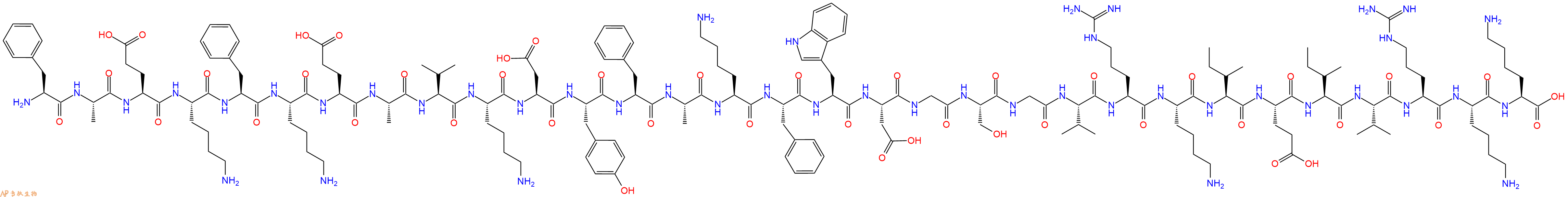 专肽生物产品H2N-Phe-Ala-Glu-Lys-Phe-Lys-Glu-Ala-Val-Lys-Asp-Tyr-Phe-Ala-Lys-Phe-Trp-Asp-Gly-Ser-Gly-Val-Arg-Lys-Ile-Glu-Ile-Val-Arg-Lys-Lys-OH