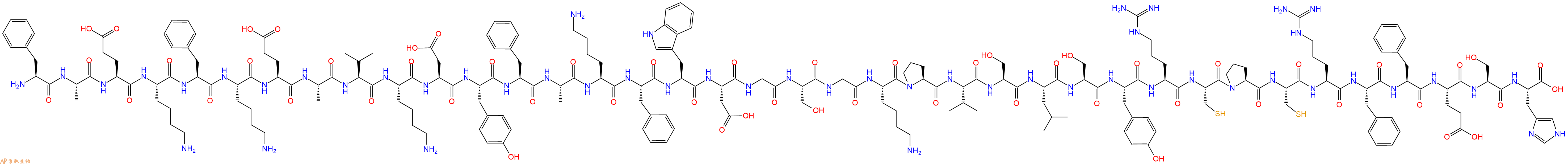 专肽生物产品H2N-Phe-Ala-Glu-Lys-Phe-Lys-Glu-Ala-Val-Lys-Asp-Tyr-Phe-Ala-Lys-Phe-Trp-Asp-Gly-Ser-Gly-Lys-Pro-Val-Ser-Leu-Ser-Tyr-Arg-Cys-Pro-Cys-Arg-Phe-Phe-Glu-Ser-His-OH