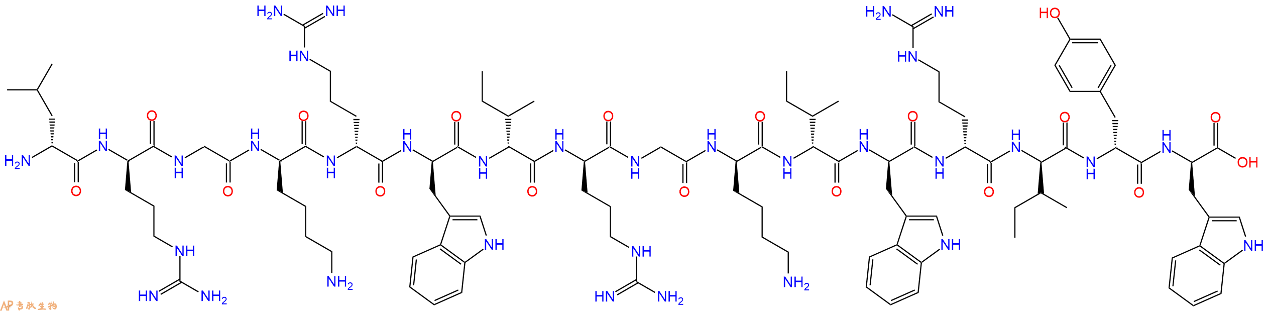 专肽生物产品H2N-DLeu-DArg-Gly-DLys-DArg-DTrp-DIle-DArg-Gly-DLys-DIle-DTrp-DArg-DIle-DTyr-DTrp-OH