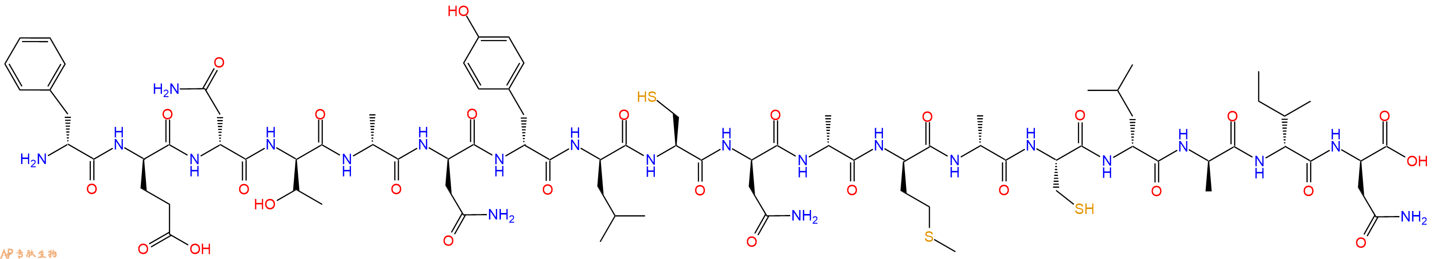 专肽生物产品H2N-DPhe-DGlu-DAsn-DThr-DAla-DAsn-DTyr-DLeu-Cys-DAsn-DAla-DMet-DAla-Cys-DLeu-DAla-DIle-DAsn-OH