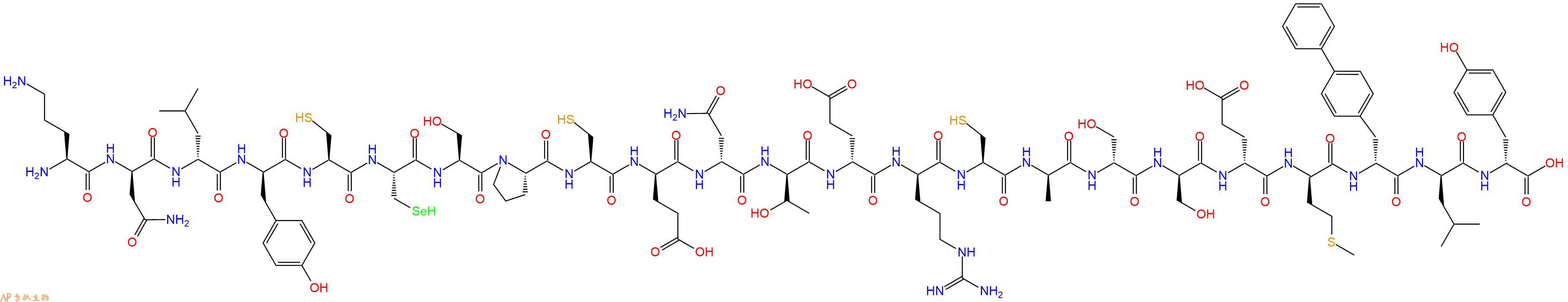 专肽生物产品H2N-Orn-DAsn-DLeu-DTyr-Cys-Sec-Ser-Pro-Cys-DGlu-DAsn-DThr-DGlu-DArg-Cys-DAla-DSer-DSer-DGlu-DMet-DBip-DLeu-DTyr-OH