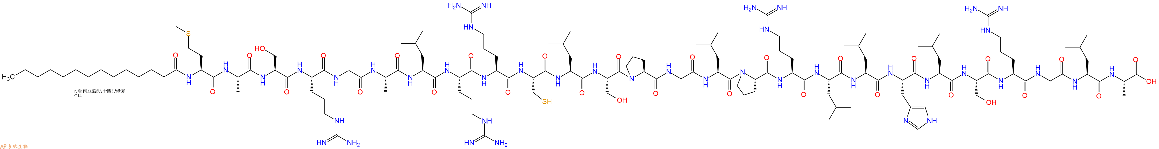 专肽生物产品Myristicacid-Met-Ala-Ser-Arg-Gly-Ala-Leu-Arg-Arg-Cys-Leu-Ser-Pro-Gly-Leu-Pro-Arg-Leu-Leu-His-Leu-Ser-Arg-Gly-Leu-Ala-OH