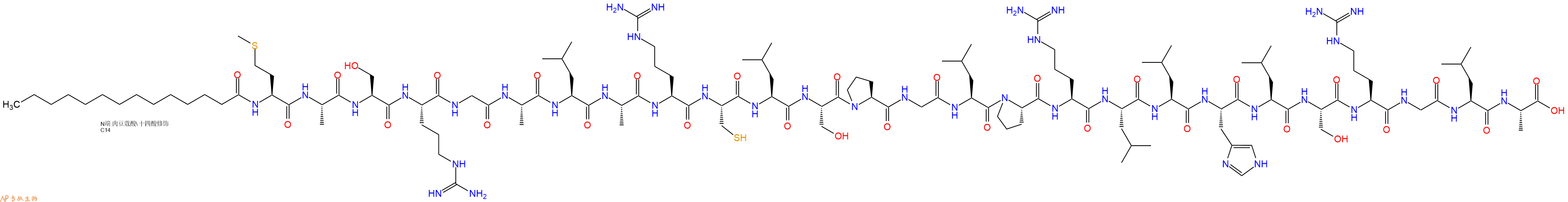 专肽生物产品Myristicacid-Met-Ala-Ser-Arg-Gly-Ala-Leu-Ala-Arg-Cys-Leu-Ser-Pro-Gly-Leu-Pro-Arg-Leu-Leu-His-Leu-Ser-Arg-Gly-Leu-Ala-OH