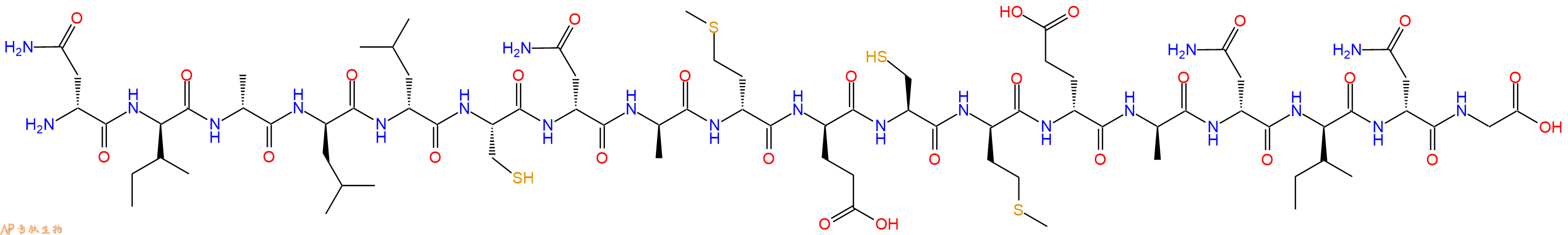 专肽生物产品H2N-DAsn-DIle-DAla-DLeu-DLeu-Cys-DAsn-DAla-DMet-DGlu-Cys-DMet-DGlu-DAla-DAsn-DIle-DAsn-Gly-OH