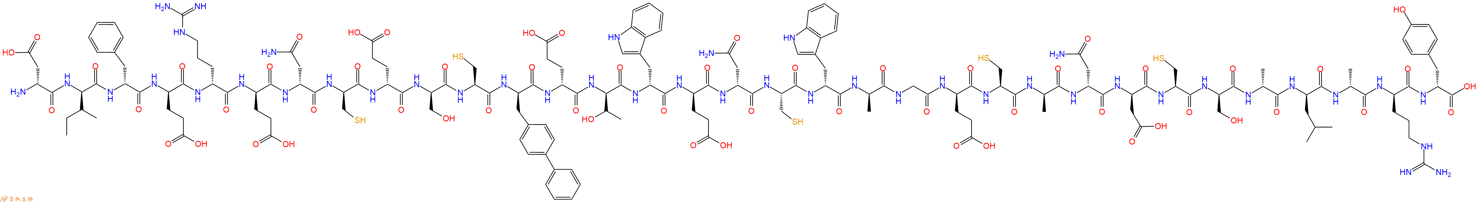 专肽生物产品H2N-DAsp-DIle-DPhe-DGlu-DArg-DGlu-DAsn-DCys-DGlu-DSer-Cys-DBip-DGlu-DThr-DTrp-DGlu-DAsn-Cys-DTrp-DAla-Gly-DGlu-Cys-DAla-DAsn-DAsp-Cys-DSer-DAla-DLeu-DAla-DArg-DTyr-OH