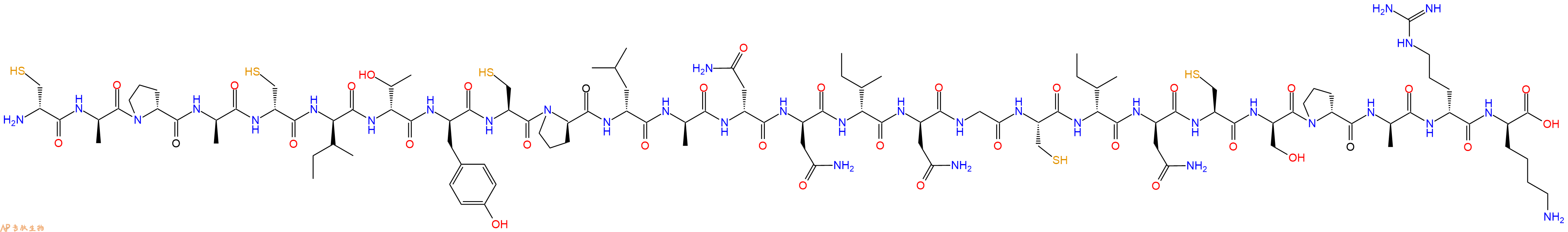 专肽生物产品H2N-DCys-DAla-DPro-DAla-DCys-DIle-DThr-DTyr-Cys-DPro-DLeu-DAla-DAsn-DAsn-DIle-DAsn-Gly-Cys-DIle-DAsn-Cys-DSer-DPro-DAla-DArg-DLys-OH