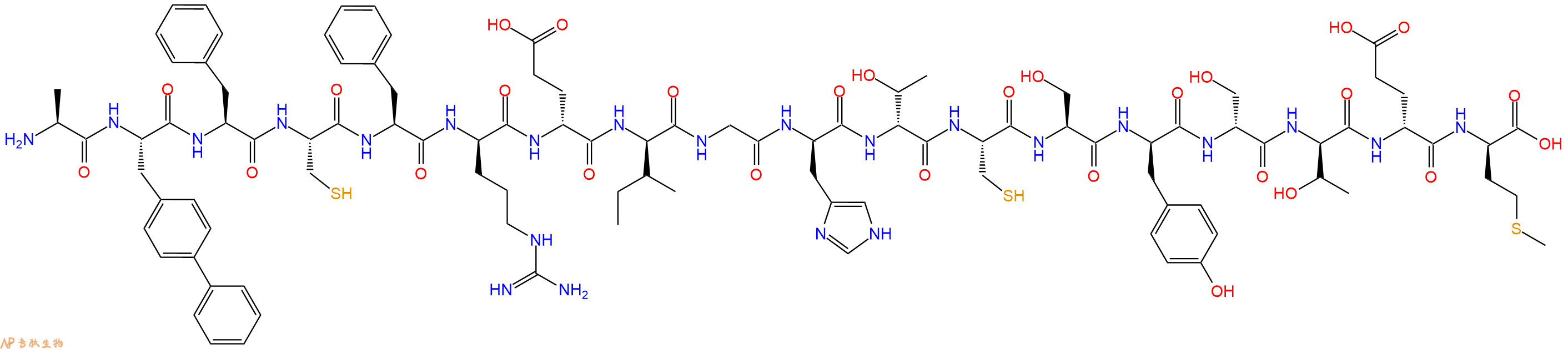 专肽生物产品H2N-Ala-Bip-Phe-Cys-Phe-DArg-DGlu-DIle-Gly-DHis-DThr-Cys-Ser-DTyr-DSer-DThr-DGlu-DMet-OH