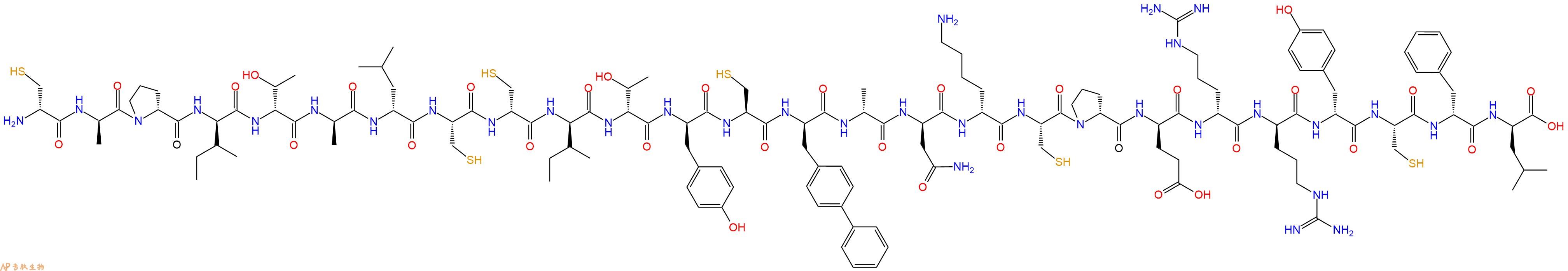 专肽生物产品H2N-DCys-DAla-DPro-DIle-DThr-DAla-DLeu-Cys-DCys-DIle-DThr-DTyr-Cys-DBip-DAla-DAsn-DLys-Cys-DPro-DGlu-DArg-DArg-DTyr-Cys-DPhe-DLeu-OH