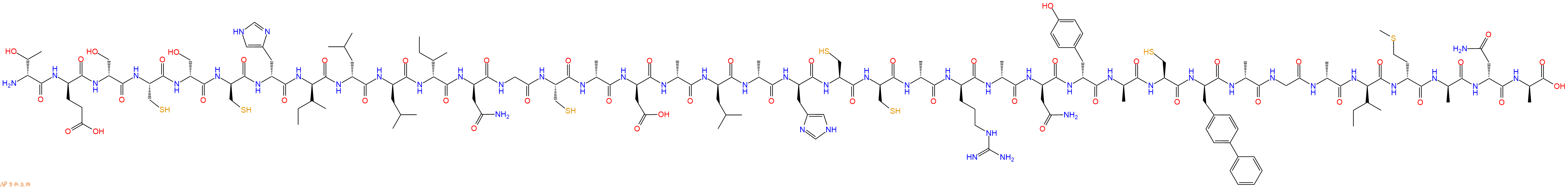 专肽生物产品H2N-DThr-DGlu-DSer-Cys-DSer-DCys-DHis-DIle-DLeu-DLeu-DIle-DAsn-Gly-Cys-DAla-DAsp-DAla-DLeu-DAla-DHis-Cys-DCys-DAla-DArg-DAla-DAsn-DTyr-DAla-Cys-DBip-DAla-Gly-DAla-DIle-DMet-DAla-DAsn-DAla-OH