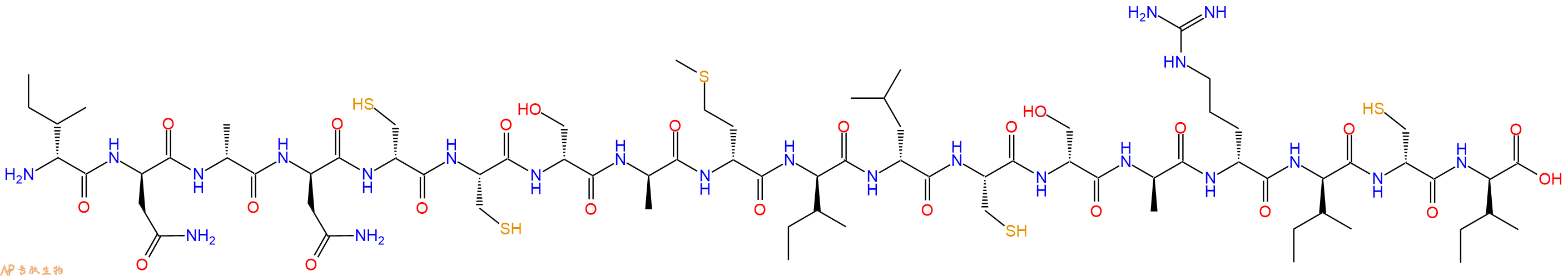 专肽生物产品H2N-DIle-DAsn-DAla-DAsn-DCys-Cys-DSer-DAla-DMet-DIle-DLeu-Cys-DSer-DAla-DArg-DIle-DCys-DIle-OH