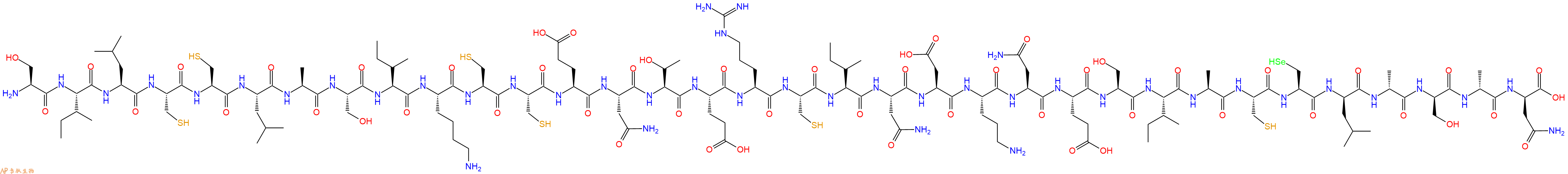 专肽生物产品H2N-Ser-Ile-Leu-Cys-Cys-Leu-Ala-Ser-Ile-Lys-Cys-Cys-Glu-Asn-Thr-Glu-Arg-Cys-Ile-Asn-Asp-Orn-Asn-Glu-Ser-Ile-Ala-Cys-Sec-DLeu-DAla-DSer-DAla-DAsn-OH