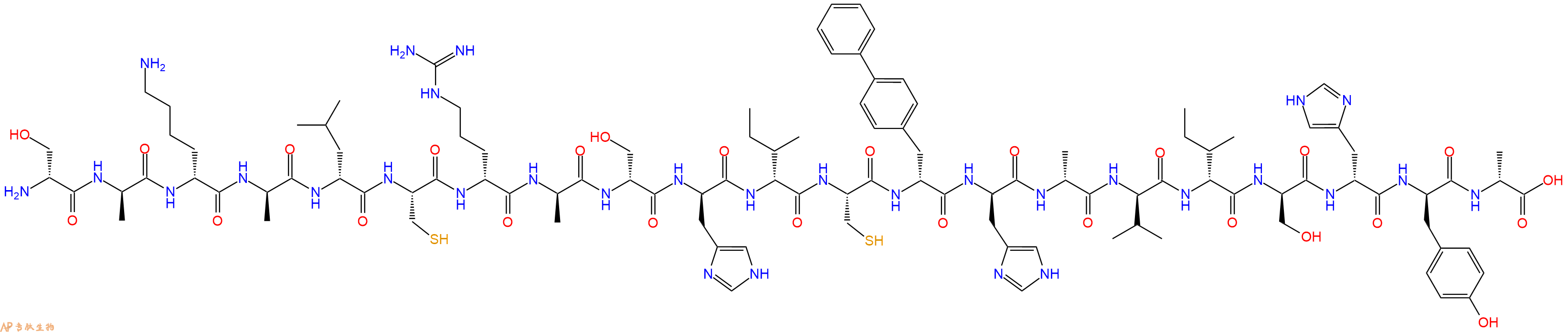 专肽生物产品H2N-DSer-DAla-DLys-DAla-DLeu-Cys-DArg-DAla-DSer-DHis-DIle-Cys-DBip-DHis-DAla-DVal-DIle-DSer-DHis-DTyr-DAla-OH