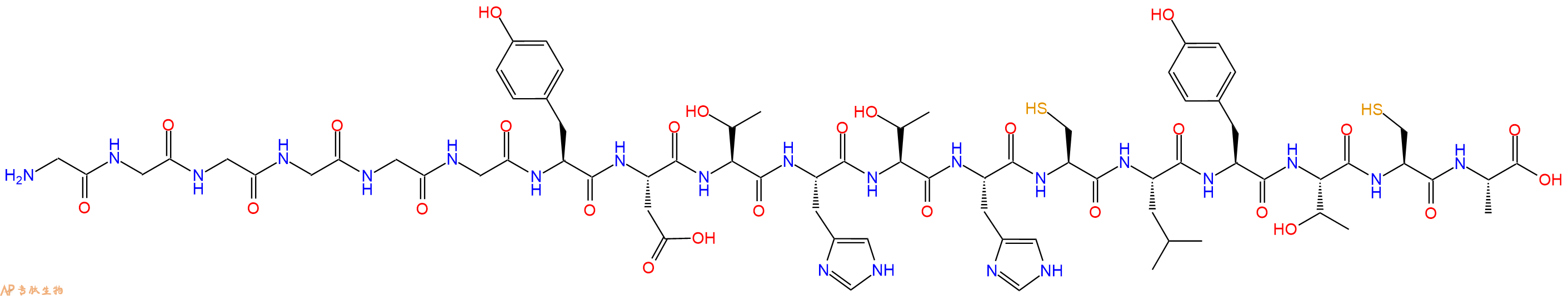 专肽生物产品H2N-Gly-Gly-Gly-Gly-Gly-Gly-Tyr-Asp-Thr-His-Thr-His-Cys-Leu-Tyr-Thr-Cys-Ala-OH