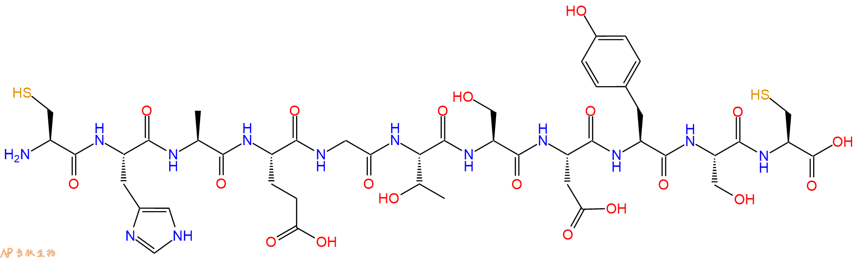 专肽生物产品H2N-Cys-His-Ala-Glu-Gly-Thr-Ser-Asp-Tyr-Ser-Cys-OH