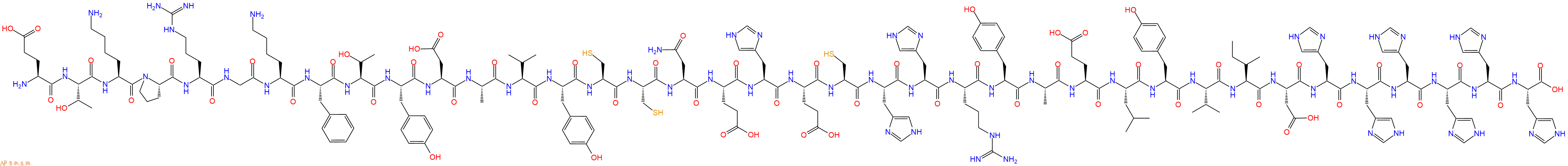 专肽生物产品H2N-Glu-Thr-Lys-Pro-Arg-Gly-Lys-Phe-Thr-Tyr-Asp-Ala-Val-Tyr-Cys-Cys-Asn-Glu-His-Glu-Cys-His-His-Arg-Tyr-Ala-Glu-Leu-Tyr-Val-Ile-Asp-His-His-His-His-His-His-OH