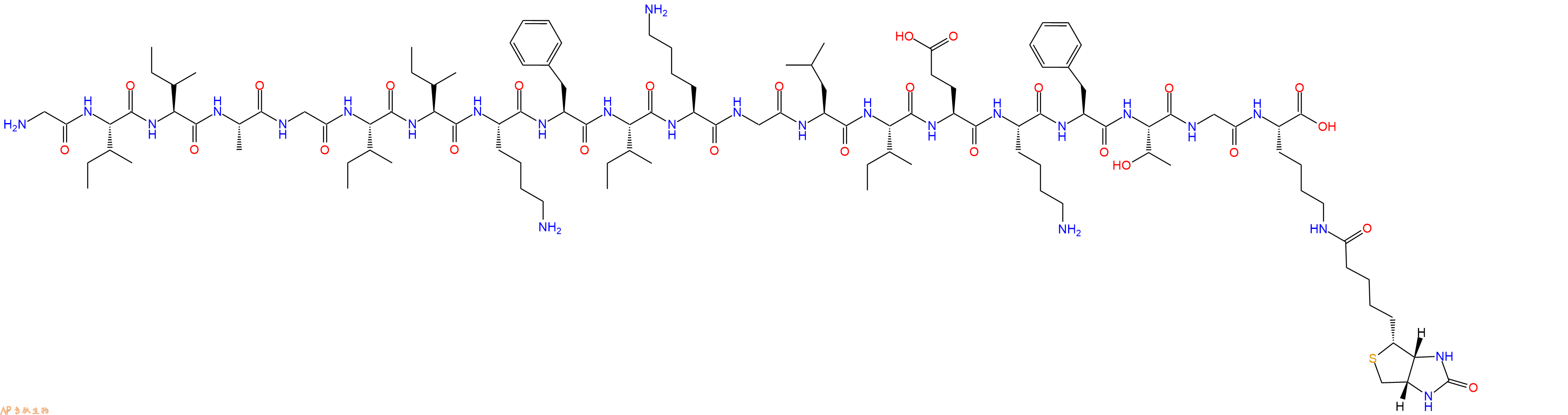 专肽生物产品H2N-Gly-Ile-Ile-Ala-Gly-Ile-Ile-Lys-Phe-Ile-Lys-Gly-Leu-Ile-Glu-Lys-Phe-Thr-Gly-Lys(Biotin)-OH