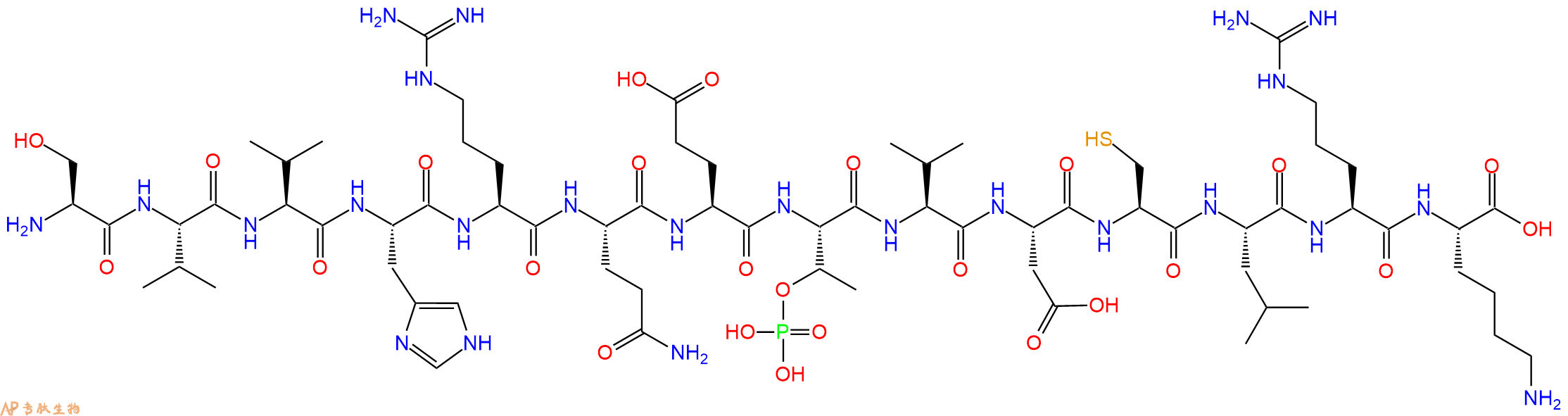 专肽生物产品H2N-Ser-Val-Val-His-Arg-Gln-Glu-pThr-Val-Asp-Cys-Leu-Arg-Lys-OH