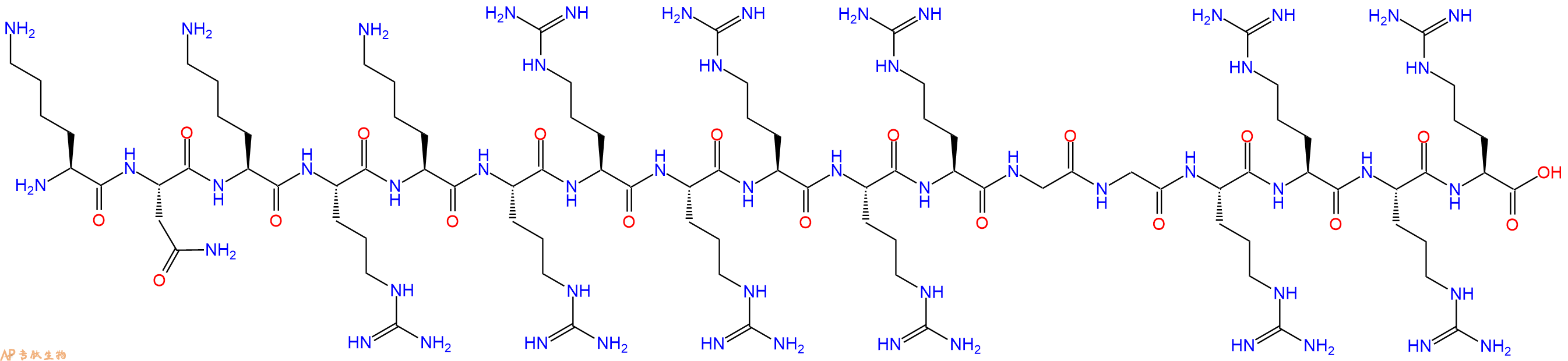 专肽生物产品H2N-Lys-Asn-Lys-Arg-Lys-Arg-Arg-Arg-Arg-Arg-Arg-Gly-Gly-Arg-Arg-Arg-Arg-OH