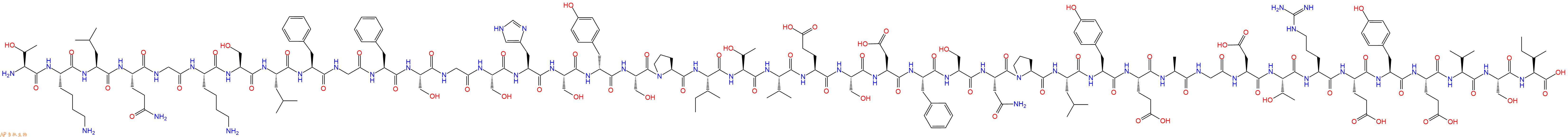 专肽生物产品H2N-Thr-Lys-Leu-Gln-Gly-Lys-Ser-Leu-Phe-Gly-Phe-Ser-Gly-Ser-His-Ser-DTyr-Ser-Pro-Ile-Thr-Val-Glu-Ser-Asp-Phe-Ser-Asn-Pro-Leu-Tyr-Glu-Ala-Gly-Asp-Thr-Arg-Glu-Tyr-Glu-Val-Ser-Ile-OH