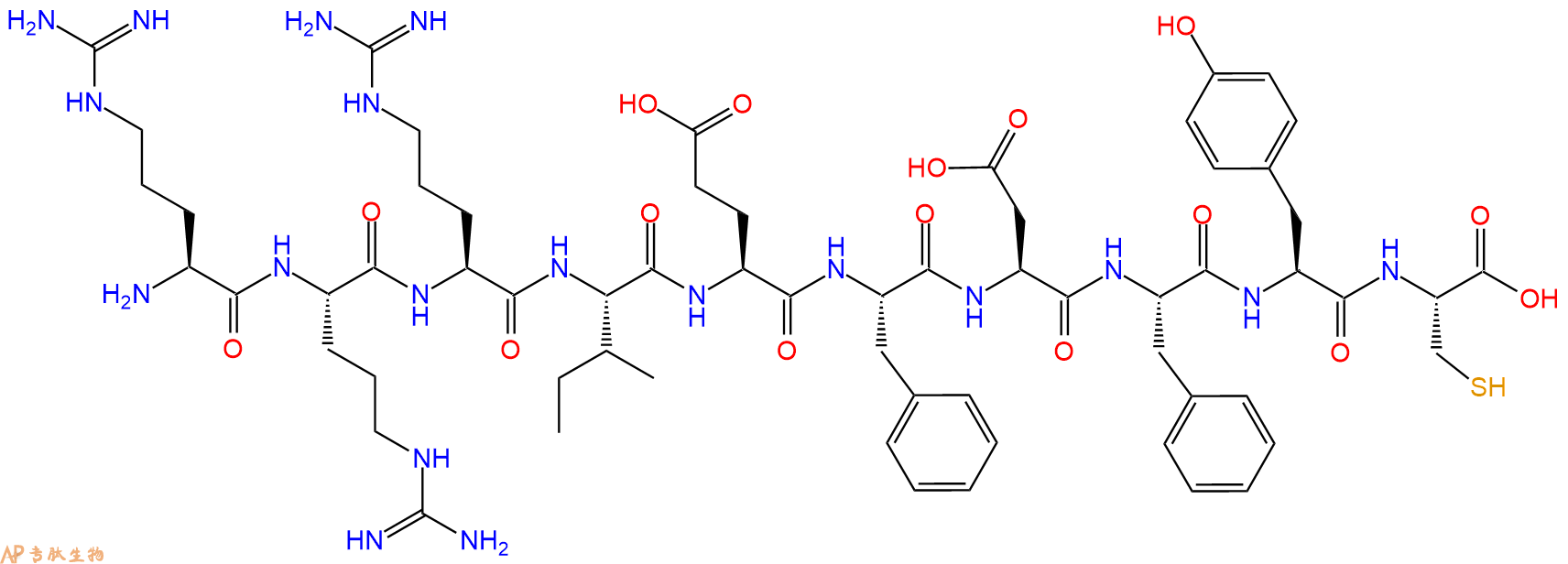 专肽生物产品H2N-Arg-Arg-Arg-Ile-Glu-Phe-Asp-Phe-Tyr-Cys-OH