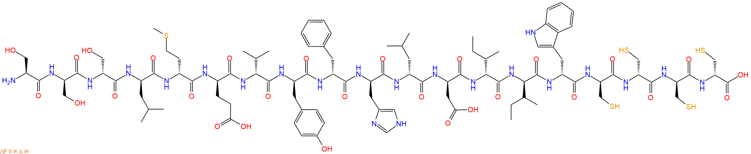 专肽生物产品H2N-Ser-DSer-DSer-DLeu-DMet-DGlu-DVal-DTyr-DPhe-DHis-DLeu-DAsp-DIle-DIle-DTrp-DCys-DCys-DCys-DCys-OH